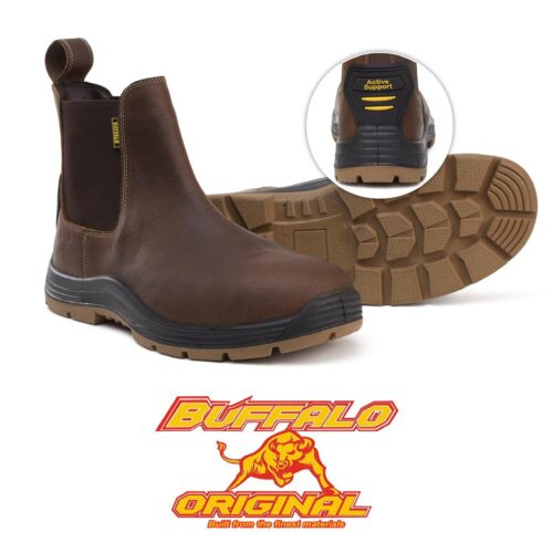 BUFFALO Ultra Flexible Slip On Safety Boot – Brown